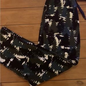 Men’s Falls Creek Green Black And Ivory With Moose @ Trees Lounge Pants Size S